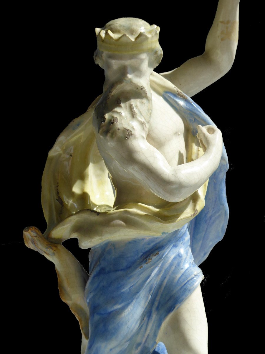 Grand Sujet Faience Craquelée XIXe Siecle Mythologie Neptune / Poseidon Style Renaissance Never-photo-3