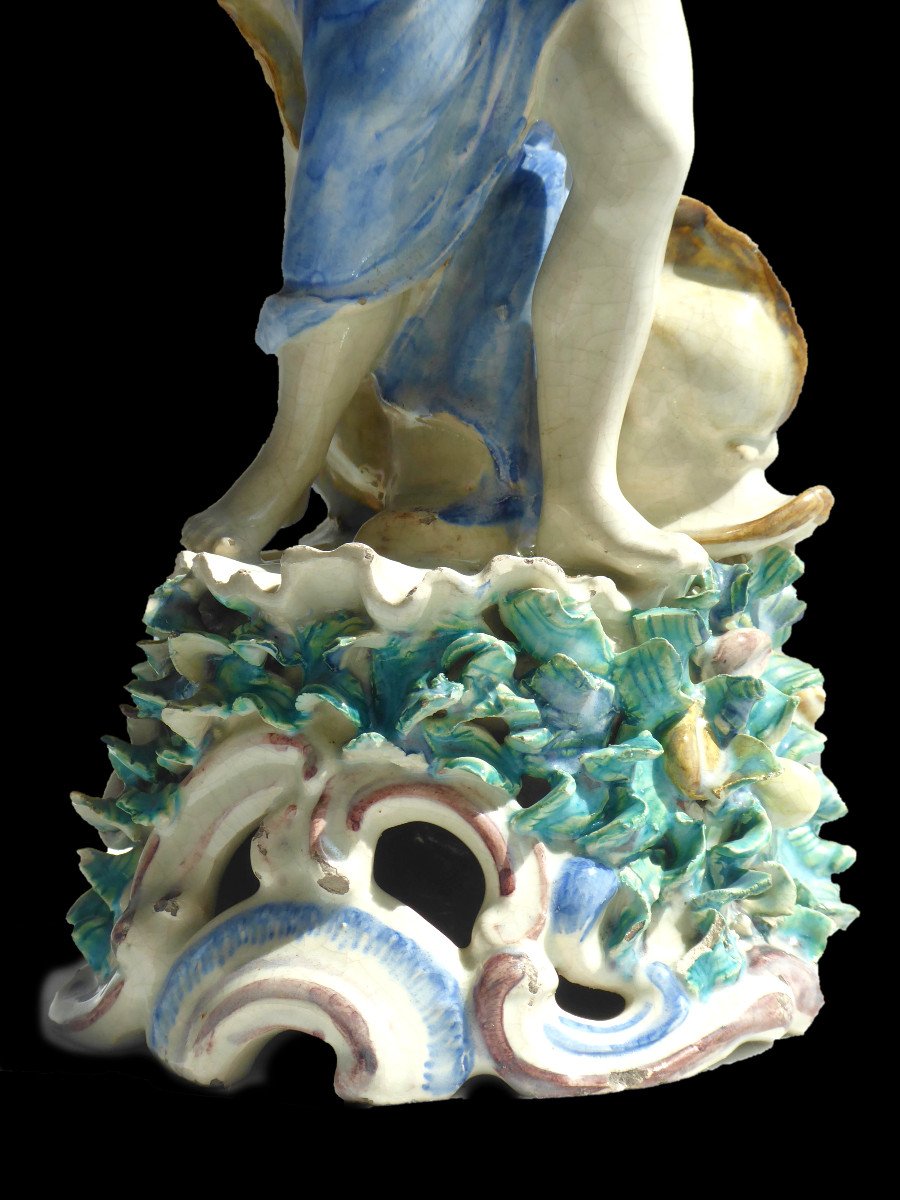 Grand Sujet Faience Craquelée XIXe Siecle Mythologie Neptune / Poseidon Style Renaissance Never-photo-1