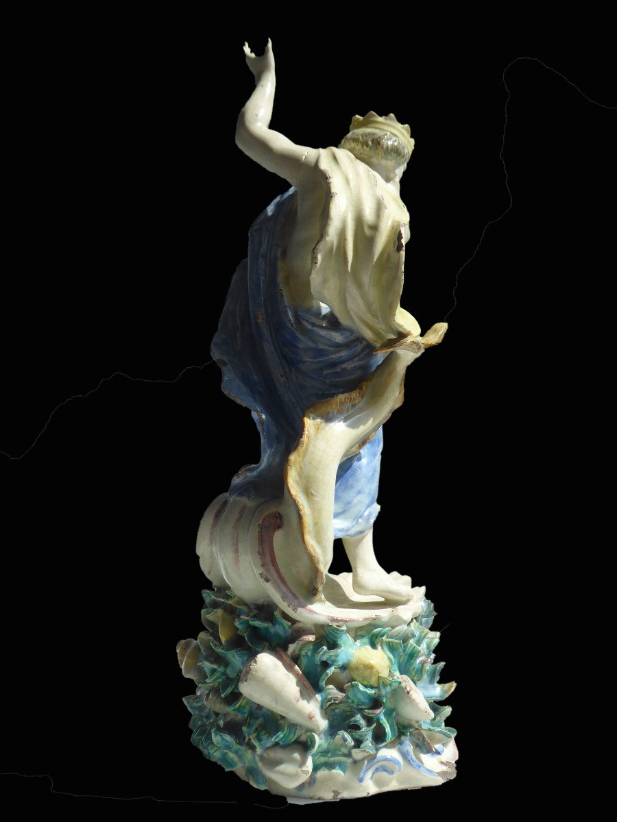Grand Sujet Faience Craquelée XIXe Siecle Mythologie Neptune / Poseidon Style Renaissance Never-photo-4