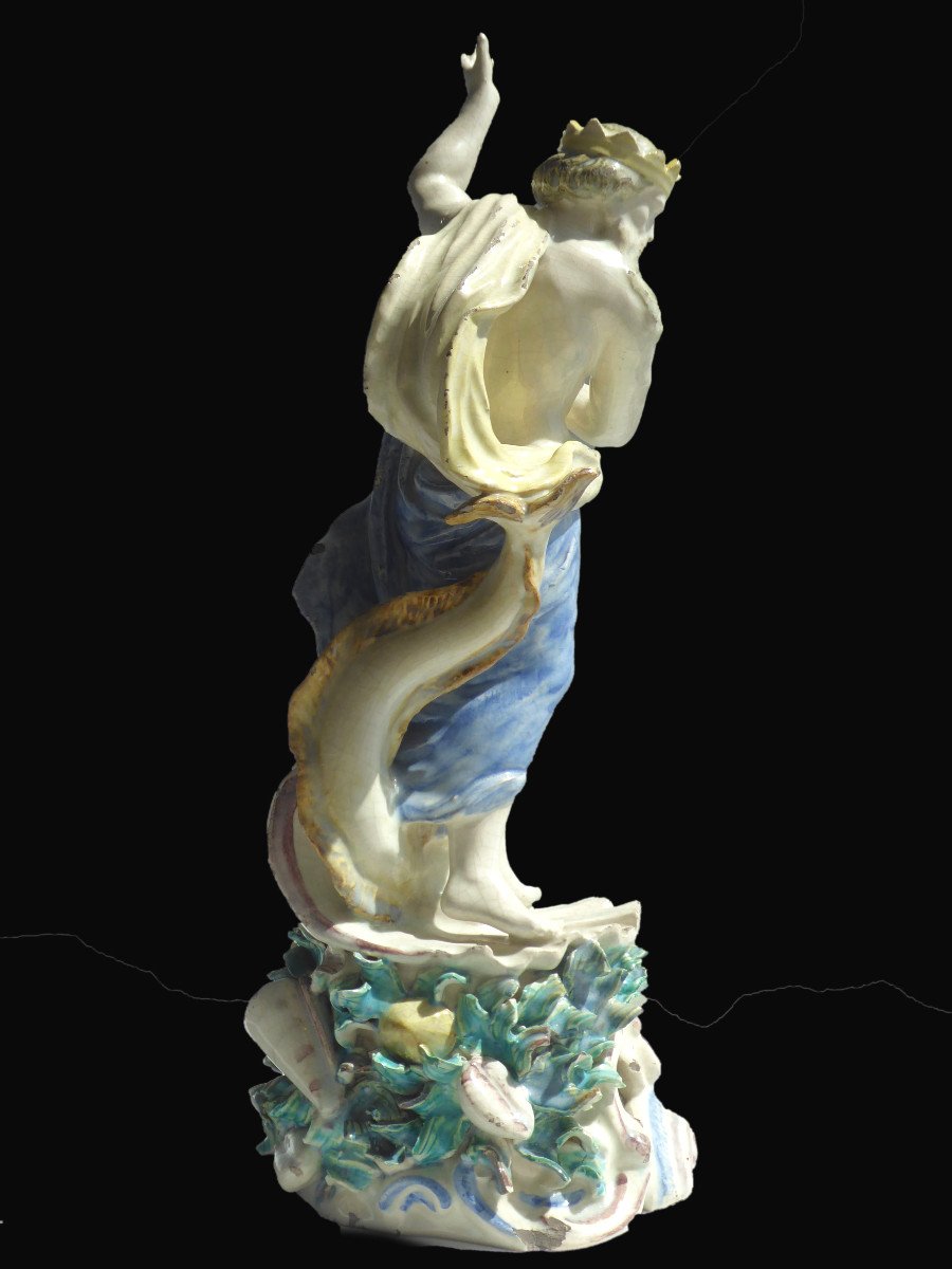 Grand Sujet Faience Craquelée XIXe Siecle Mythologie Neptune / Poseidon Style Renaissance Never-photo-6