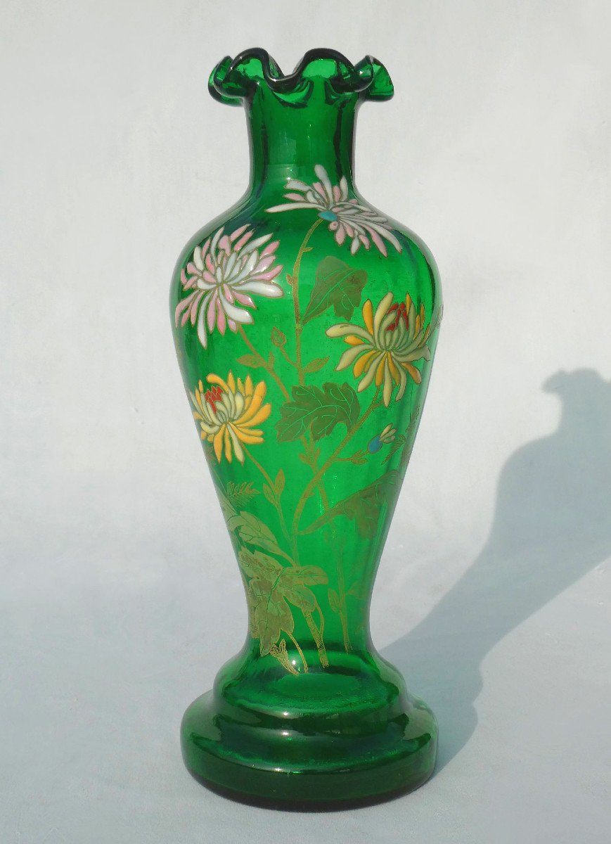 Vase En Verre Emaillé XIXe , Legras , Décor Tokyo , Japonisant , Style Art Nouveau 1900-photo-2