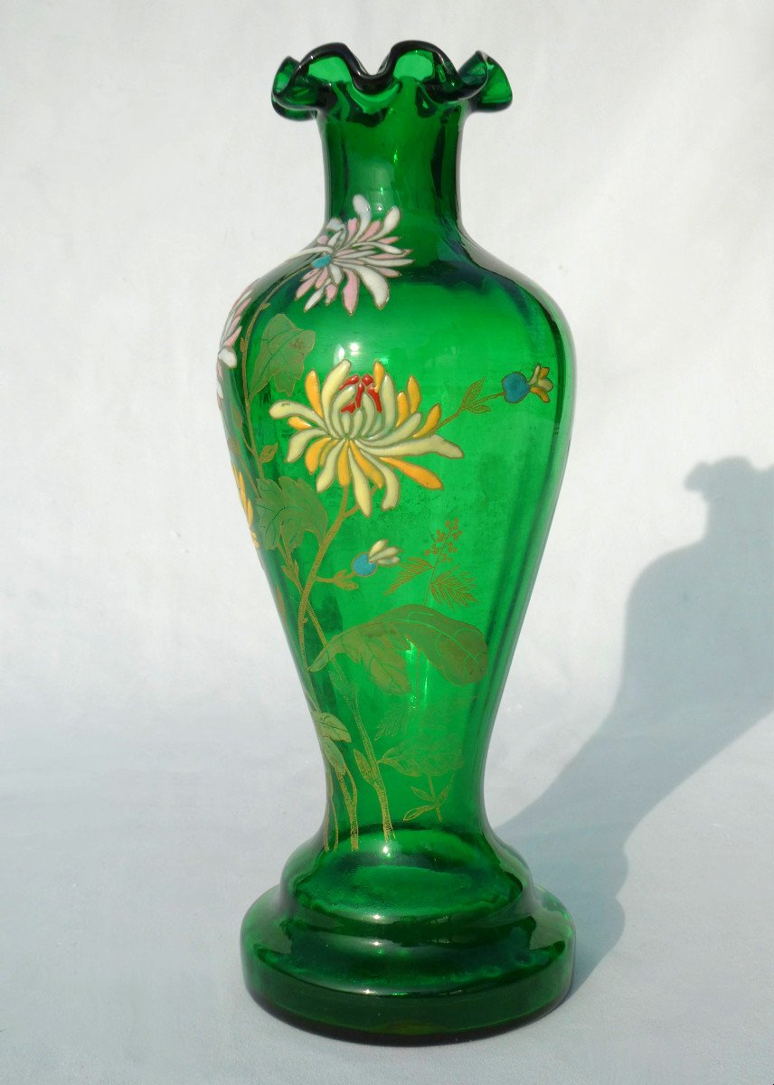 Vase En Verre Emaillé XIXe , Legras , Décor Tokyo , Japonisant , Style Art Nouveau 1900-photo-4