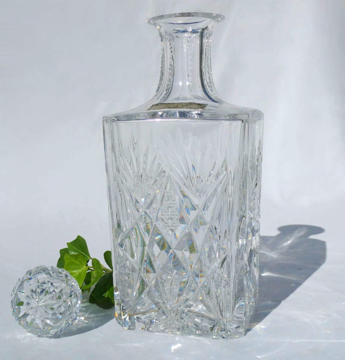 Large Decanter In Cut Crystal From Saint Louis, Whiskey Alcohol, Art Deco Chantilly-photo-5