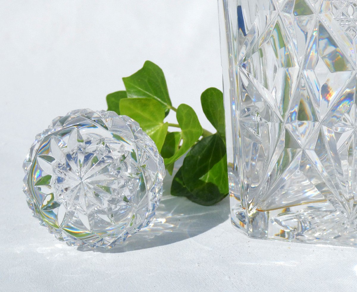 Large Decanter In Cut Crystal From Saint Louis, Whiskey Alcohol, Art Deco Chantilly-photo-6