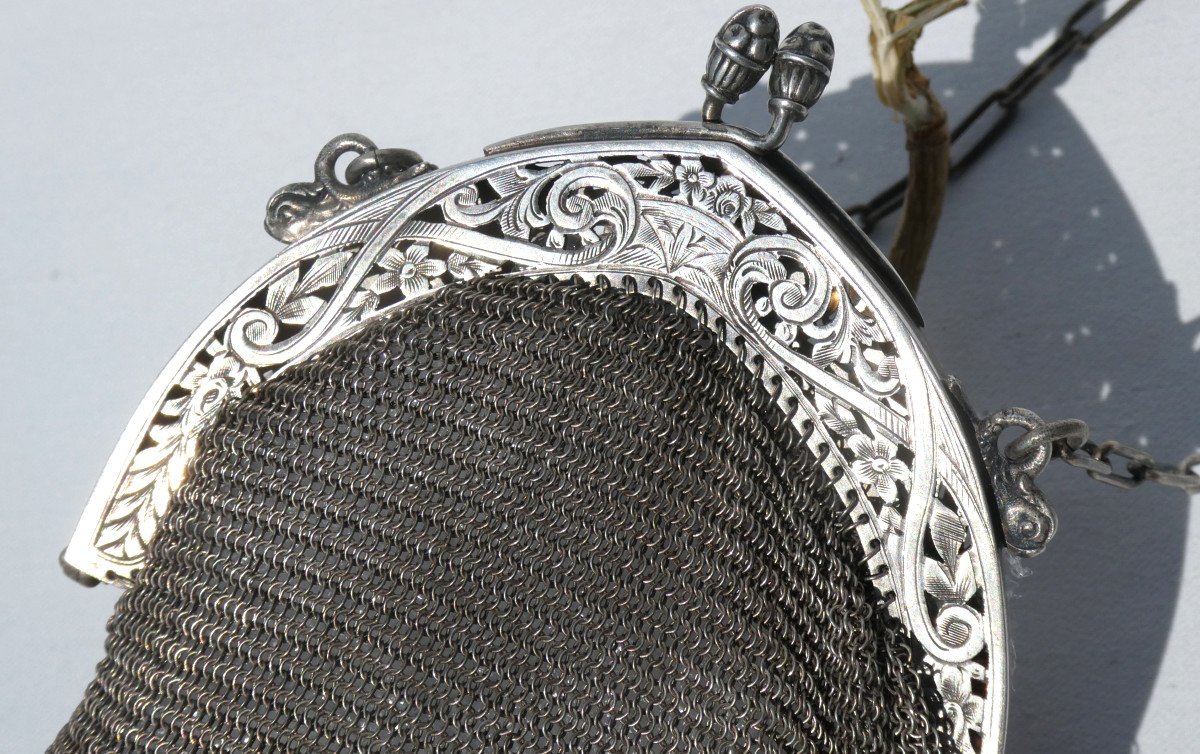 Reticule In Sterling Silver, 1900 Handbag In Cote De Maille, Art Nouveau 19th Century, Fashion Purse-photo-3