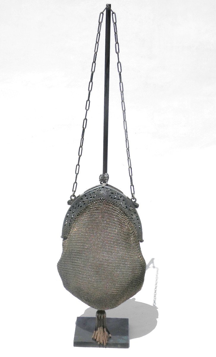 Reticule In Sterling Silver, 1900 Handbag In Cote De Maille, Art Nouveau 19th Century, Fashion Purse-photo-1