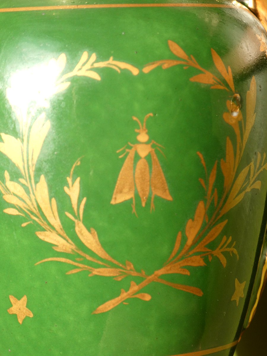 Pair Of Paris Porcelain Vases, Empire Style, Bouquet Of Flowers & Bee 19th Century-photo-2