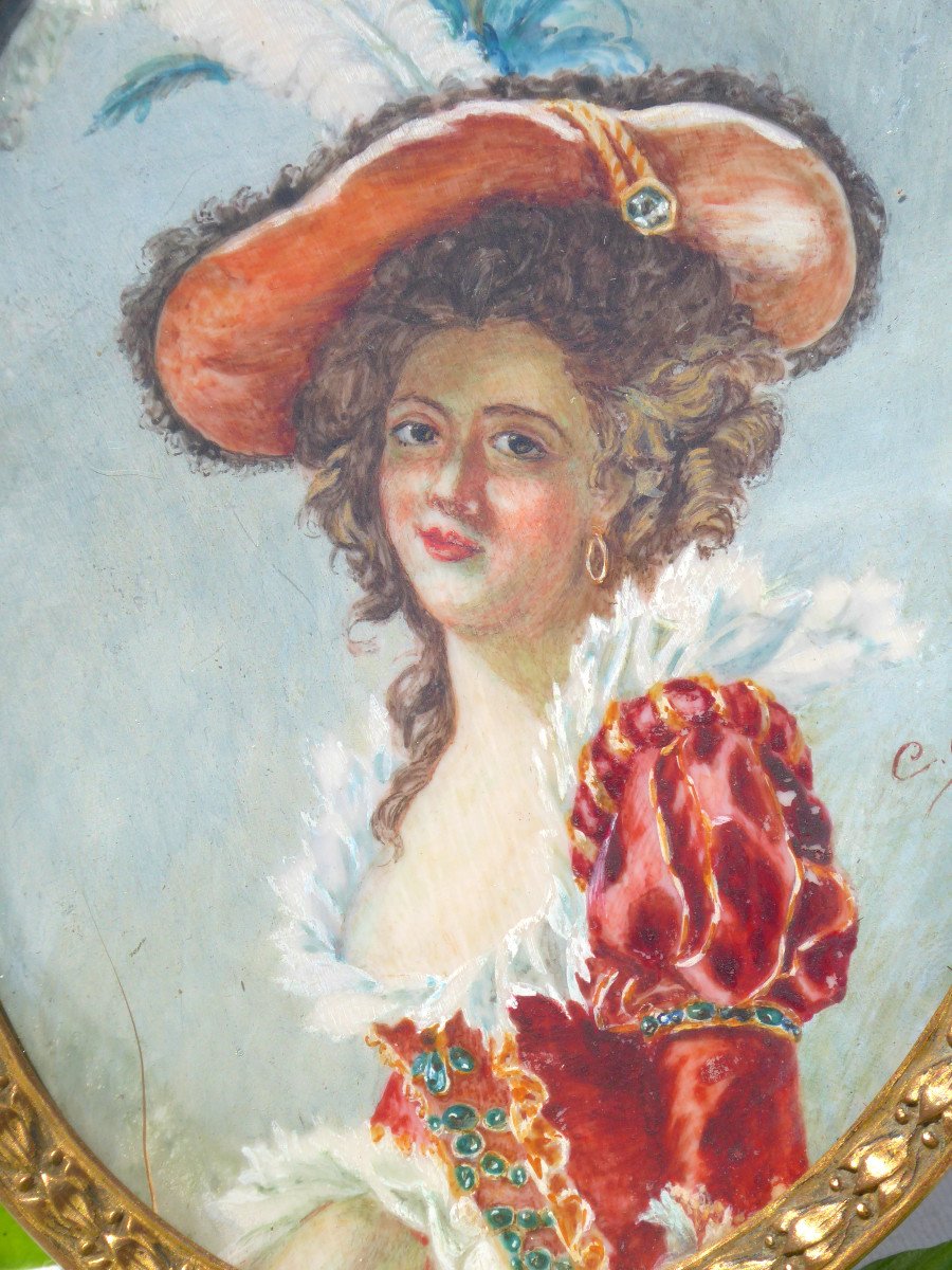 Large Royalist Miniature, Portrait Louise Elisabeth Of France Daughter Of King Louis XV Nineteenth-photo-2