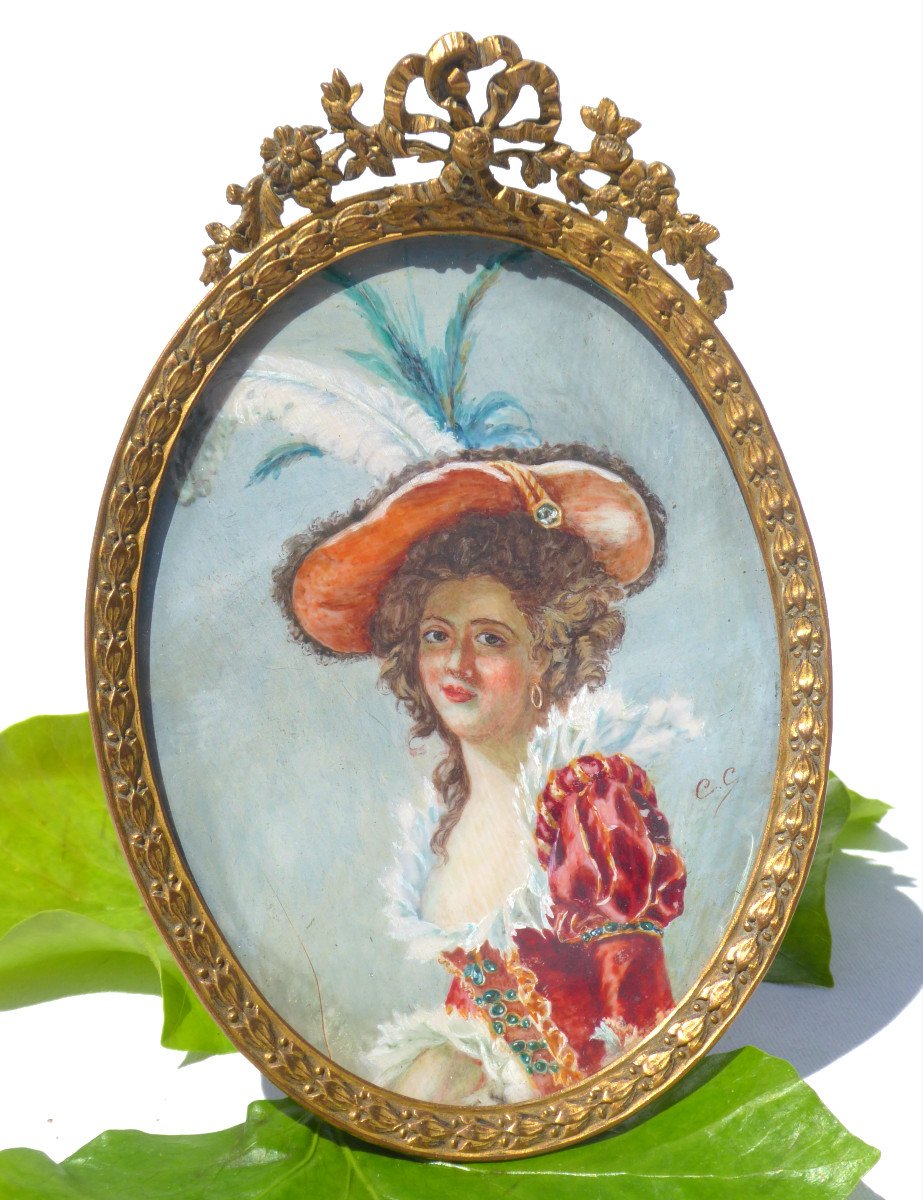Large Royalist Miniature, Portrait Louise Elisabeth Of France Daughter Of King Louis XV Nineteenth-photo-3