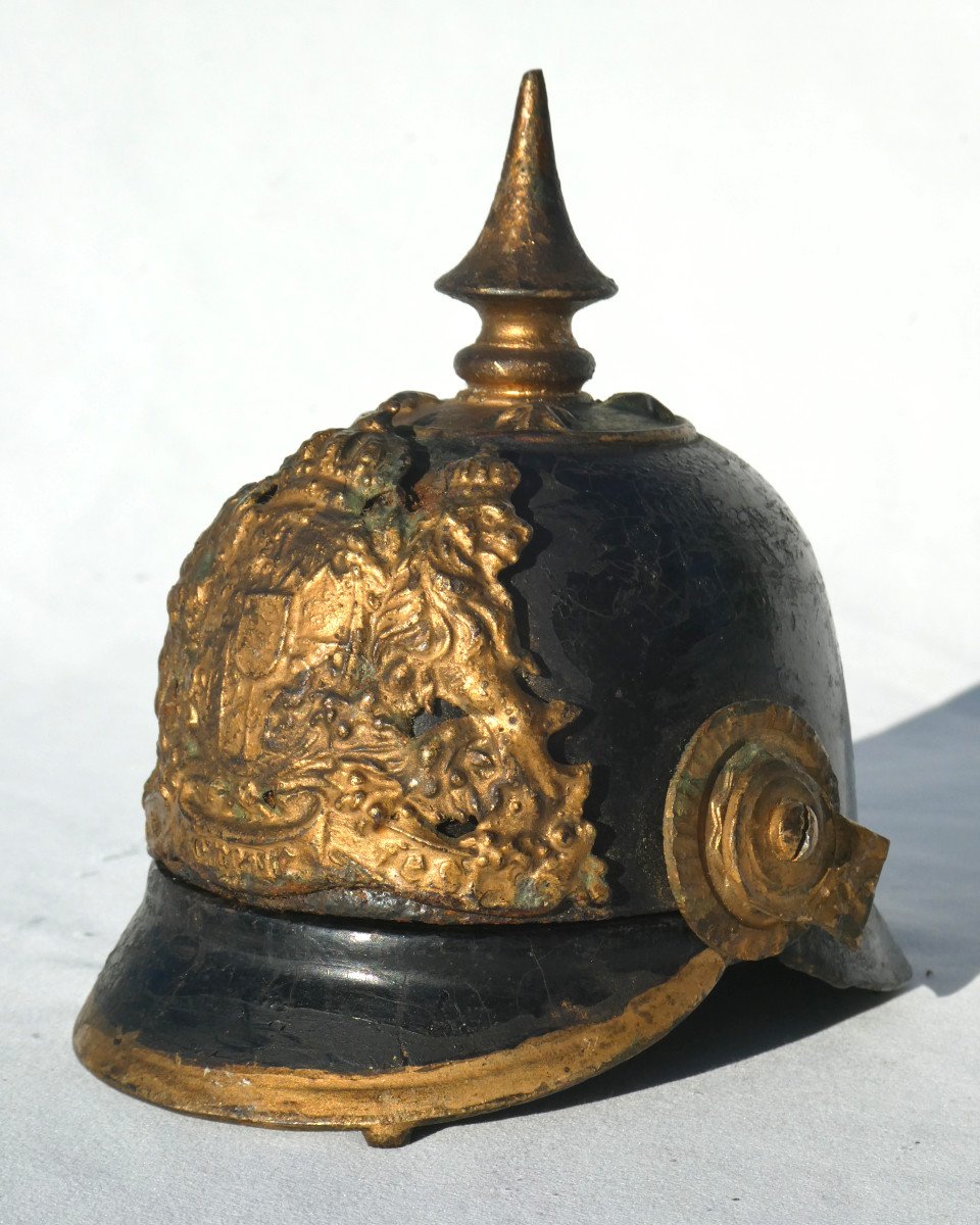 Encrier De Bureau En Forme De Casque à Pointe , Militaria XIXe , Objet d'Ecriture , Prusse -photo-2