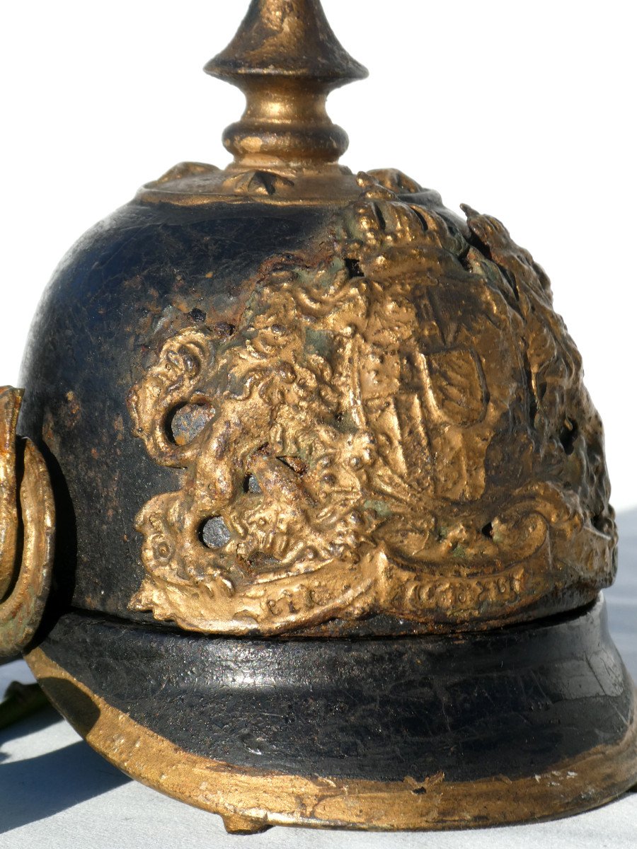 Office Inkwell In The Shape Of A Pointed Helmet, 19th Century Militaria, Writing Object, Prussia-photo-1