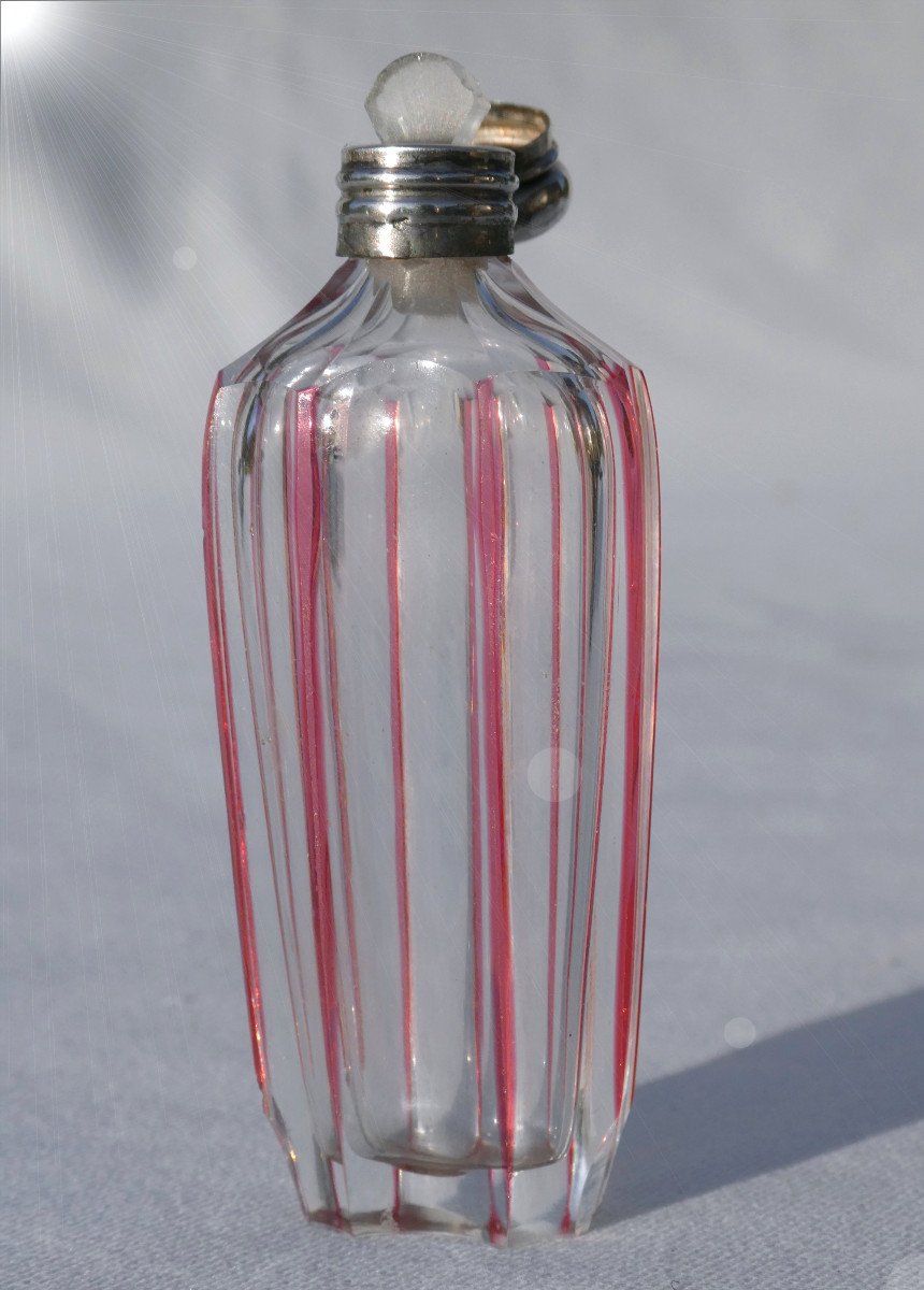 Flacon De Sels / Parfum En Cristal De Saint Louis & Argent Epoque Napoleon III XIXe Rouge-photo-2
