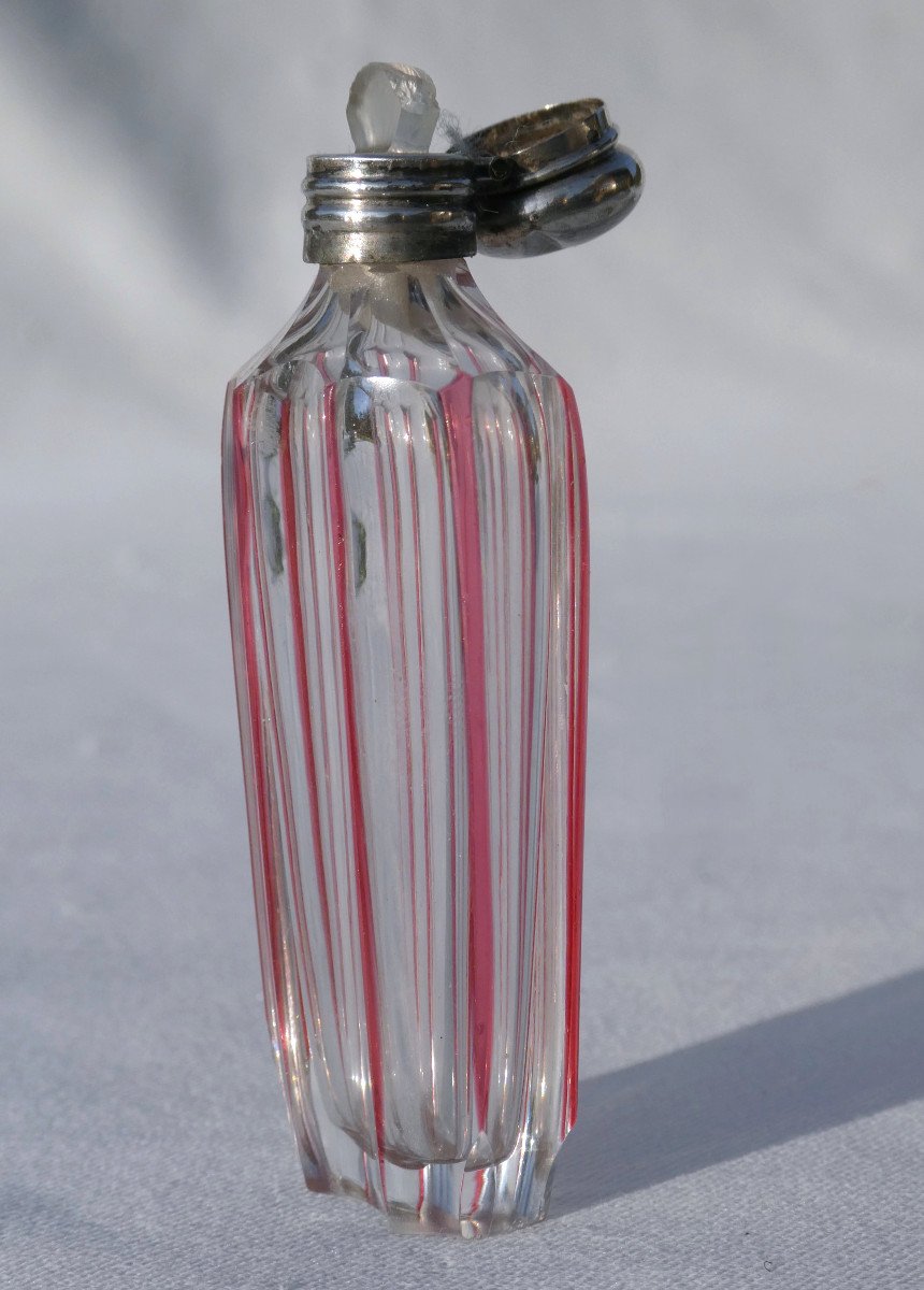 Salt / Perfume Bottle In Saint Louis Crystal & Silver Napoleon III Period 19th Century Red-photo-3