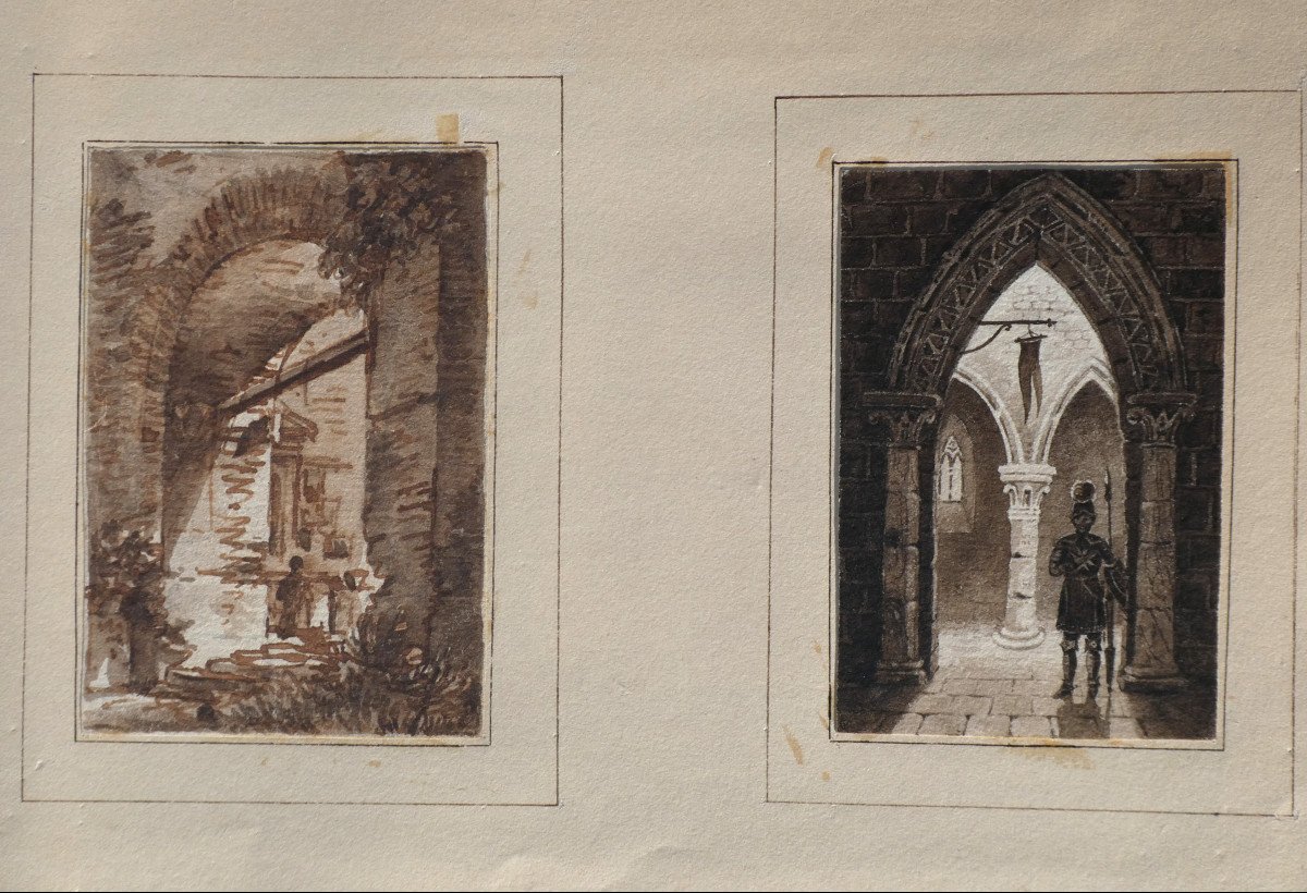 19th Century Travel Album, Collection Of 58 Drawings And Watercolors, Grand Tour, Italy-photo-3