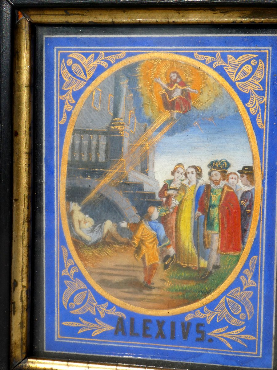 Peinture Religieuse Epoque XVIIe Siecle Saint Alexis Gouache Encadrée Image , Priere Canivet-photo-2