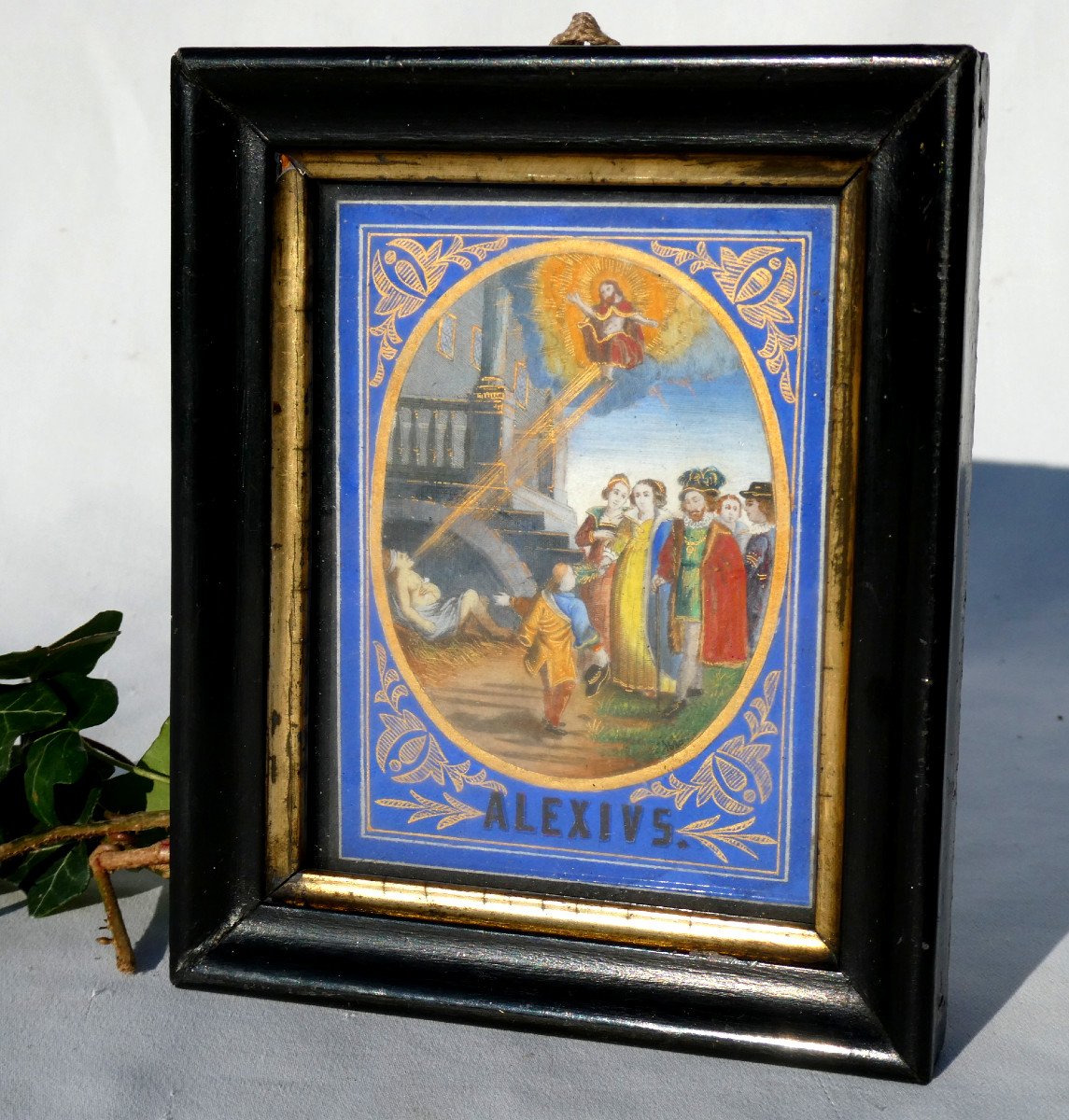 Peinture Religieuse Epoque XVIIe Siecle Saint Alexis Gouache Encadrée Image , Priere Canivet