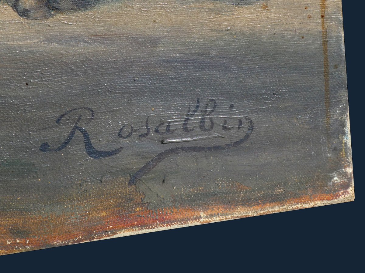 Oil On Canvas Signed Rosalbin De Buncey, Horses In A Boulonnais Quarry, Cliffs -photo-3