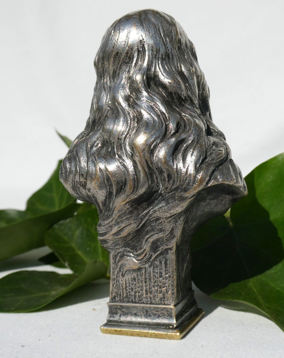 Sceau à Cacheter En Bronze Argenté , Jeune Femme Art Nouveau Signé Paul Mengin , Tampon à Cire-photo-1