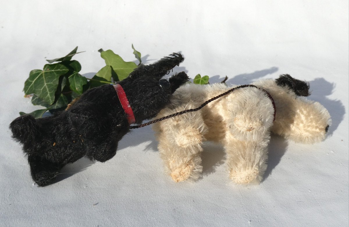 Pair Of Fripon Fox Terrier For Bleuette Doll, Jumeau, Steiff Style Plush Dog 1930-photo-4
