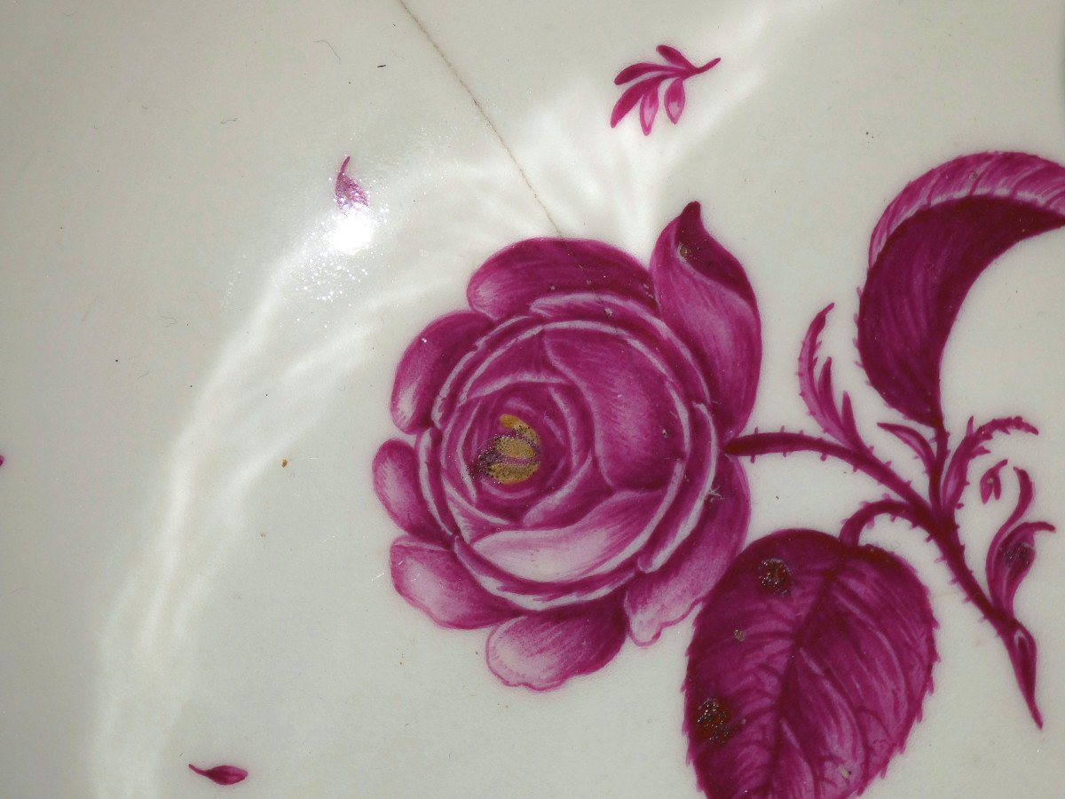 Large Meissen Porcelain Bowl / Salad Bowl Circa 1730, Floral Rose Decor, Kakiemon-photo-2