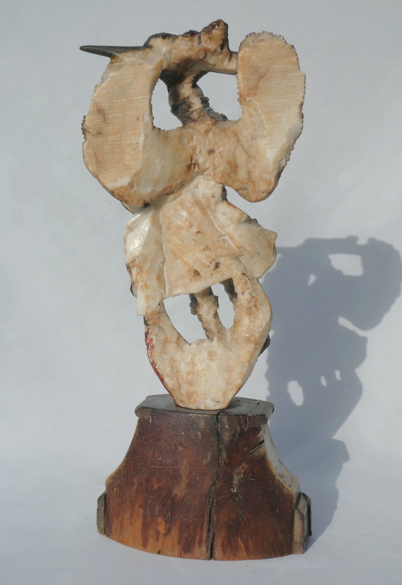 Sculpture En Albatre Polychrome , Saint Michel Terrassant Le Dragon , XVIIe Siecle , Italie-photo-8