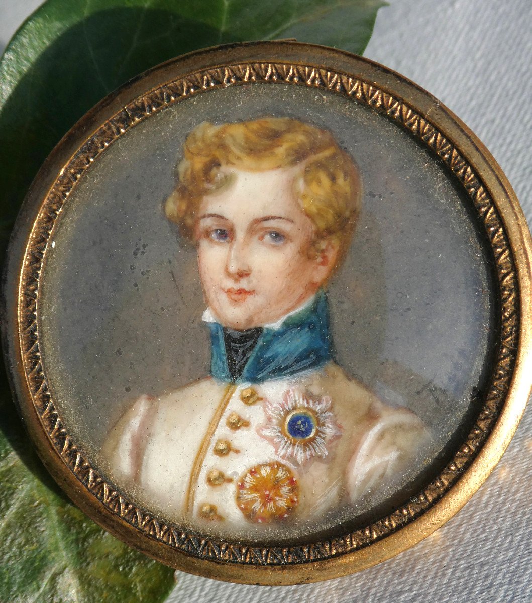 Miniature Portrait, Watercolor Of The Duke Of Reichstadt, Son Of Emperor Napoleon I, Aiglon