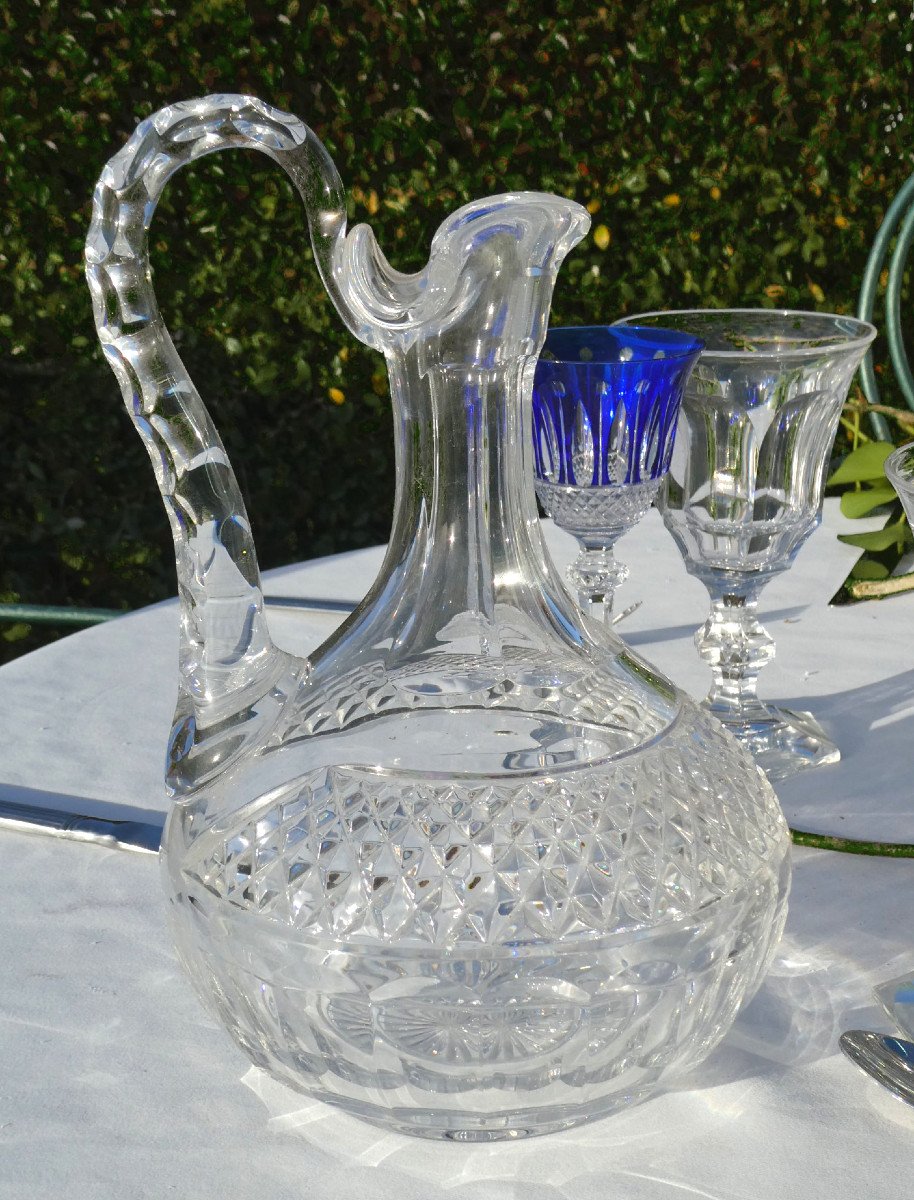 Carafe à Eau En Cristal De Saint Louis , Modele Tommy / Trianon , Pointes De Diamants Broc-photo-2