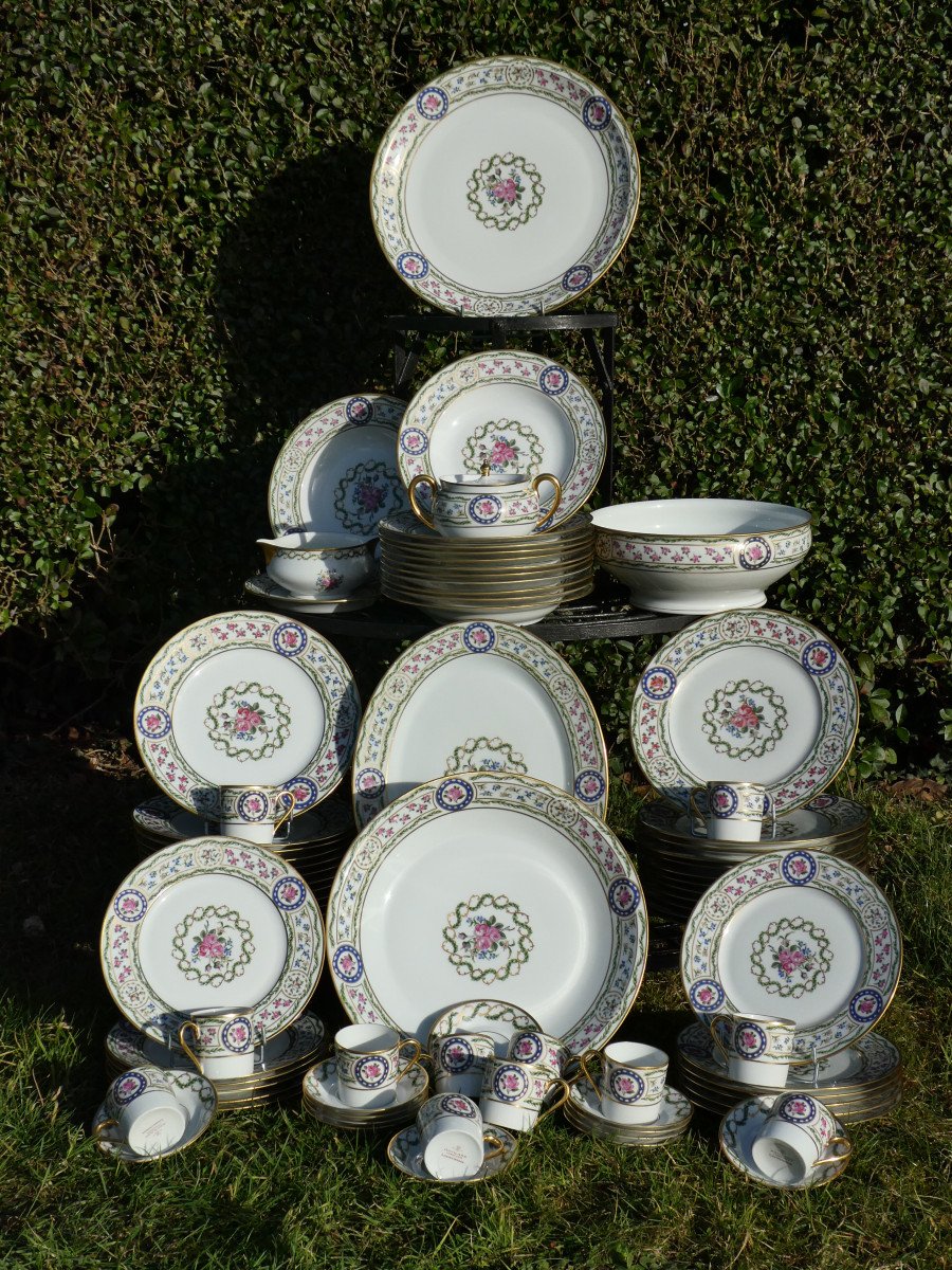 Important Haviland Limoges Porcelain Table Service, Louveciennes Marie Antoinette Decor , Sevres Style-photo-6