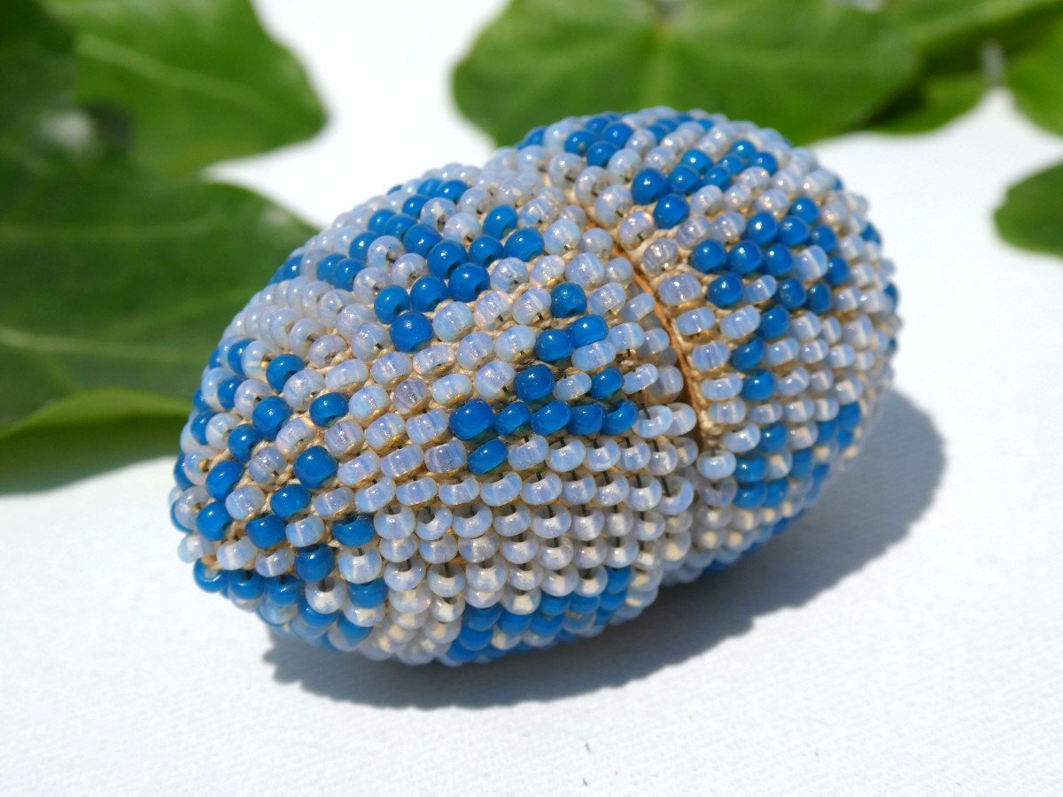 Oeuf Perlé époque Napoléon III , Travail De Broderie XIXe , Curiosités , Porte Dé à Coudre -photo-4
