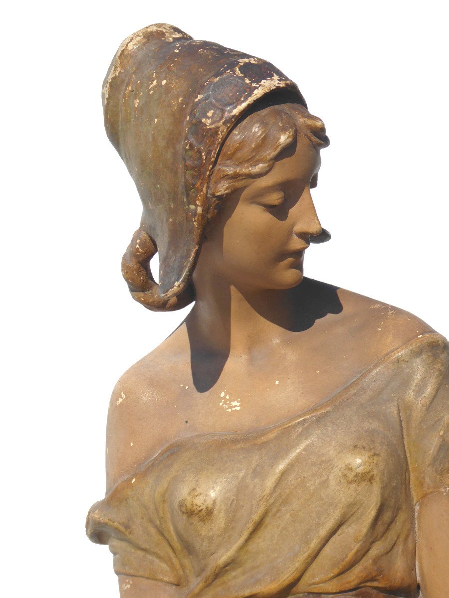 Young Woman In Goldscheider Terracotta Vienna Dairy 19th Century Period, Large Model 73cm-photo-2