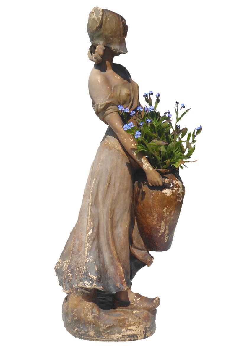 Young Woman In Goldscheider Terracotta Vienna Dairy 19th Century Period, Large Model 73cm-photo-8