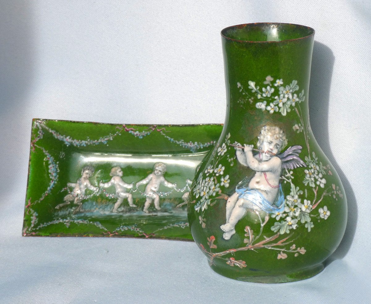 Empty Pocket In Enameled Metal, Louis XVI Style, Napoleon III Thiébaut Freres Period In Paris-photo-3