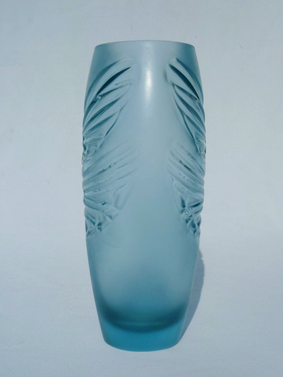 Lalique Vase In Blue Crystal, Dragonfly Decor, Art Deco / Nouveau Style, Perfect Condition-photo-1