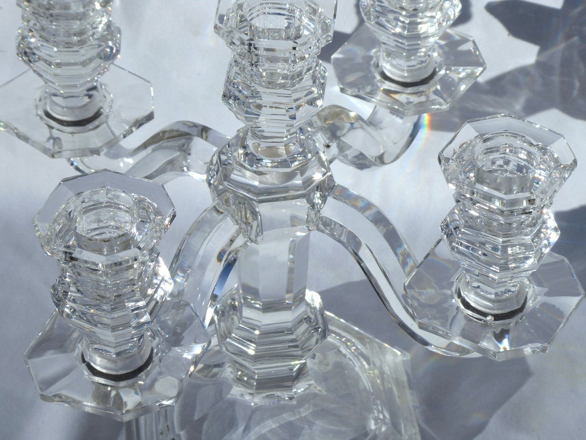 Chandelier / Candelabre En Cristal De Baccarat Epoque Art Deco 1930 , Bougeoir -photo-3