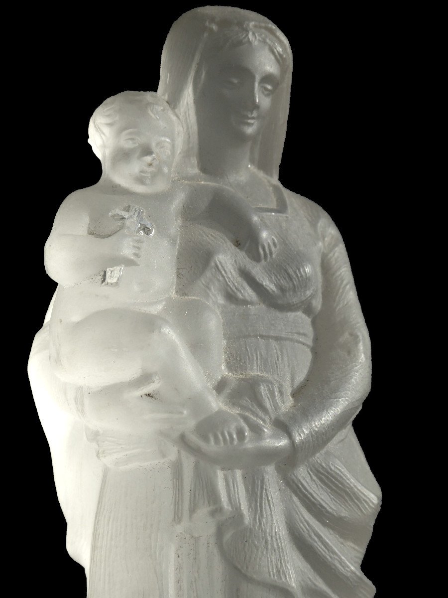 Virgin And Child In Baccarat Crystal, Maternity Napoleon III Period, 19th Century Polished Frosted-photo-2