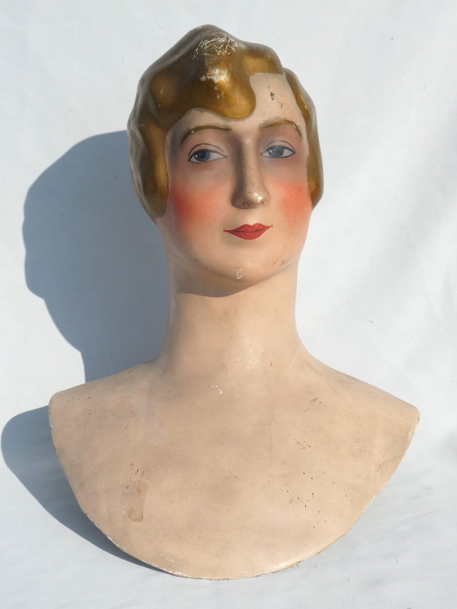 Showcase Store Marotte, 1920 Period, Siegel, Art Deco, Woman's Head Boiled Cardboard -photo-2