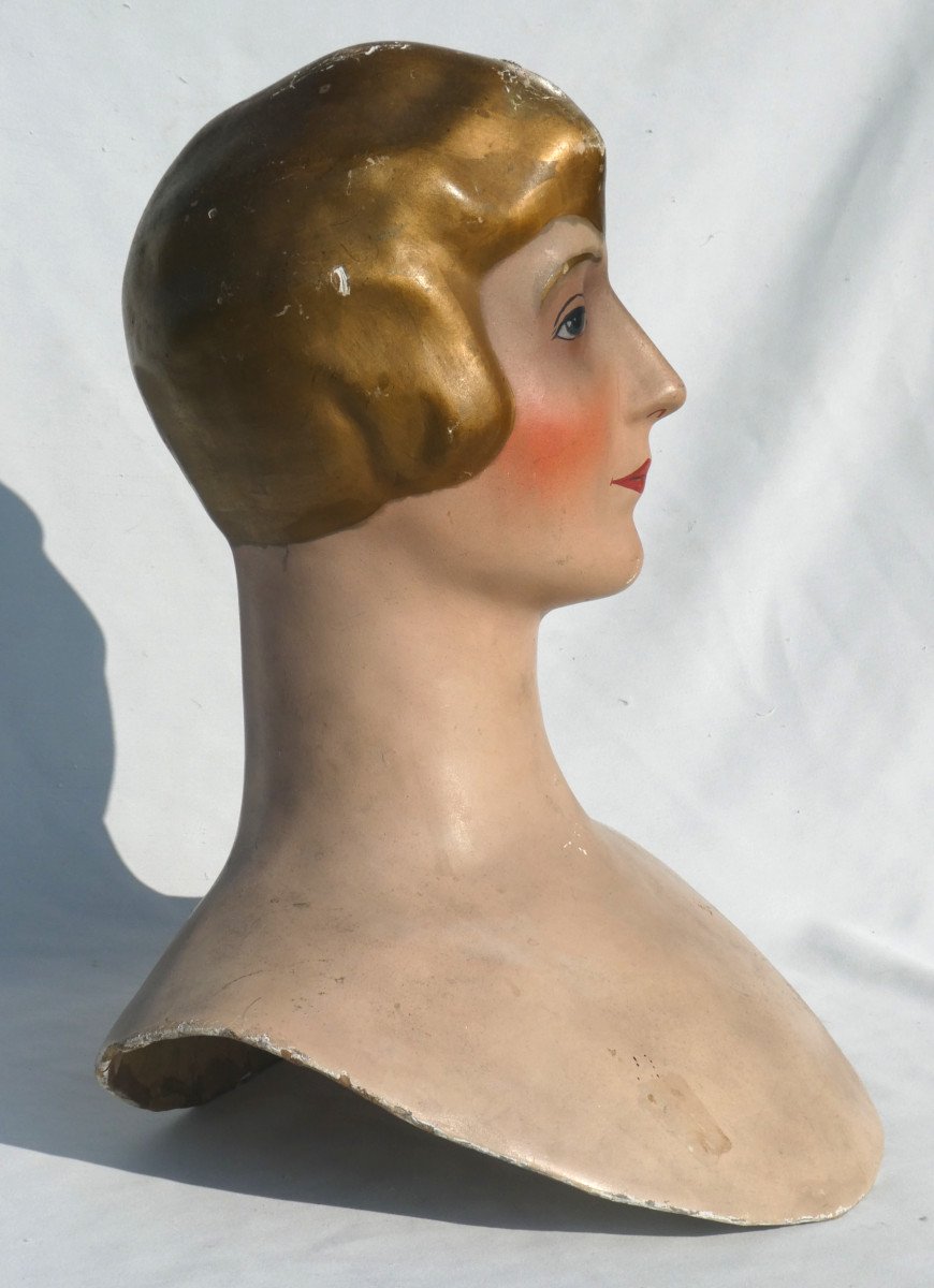 Showcase Store Marotte, 1920 Period, Siegel, Art Deco, Woman's Head Boiled Cardboard -photo-4