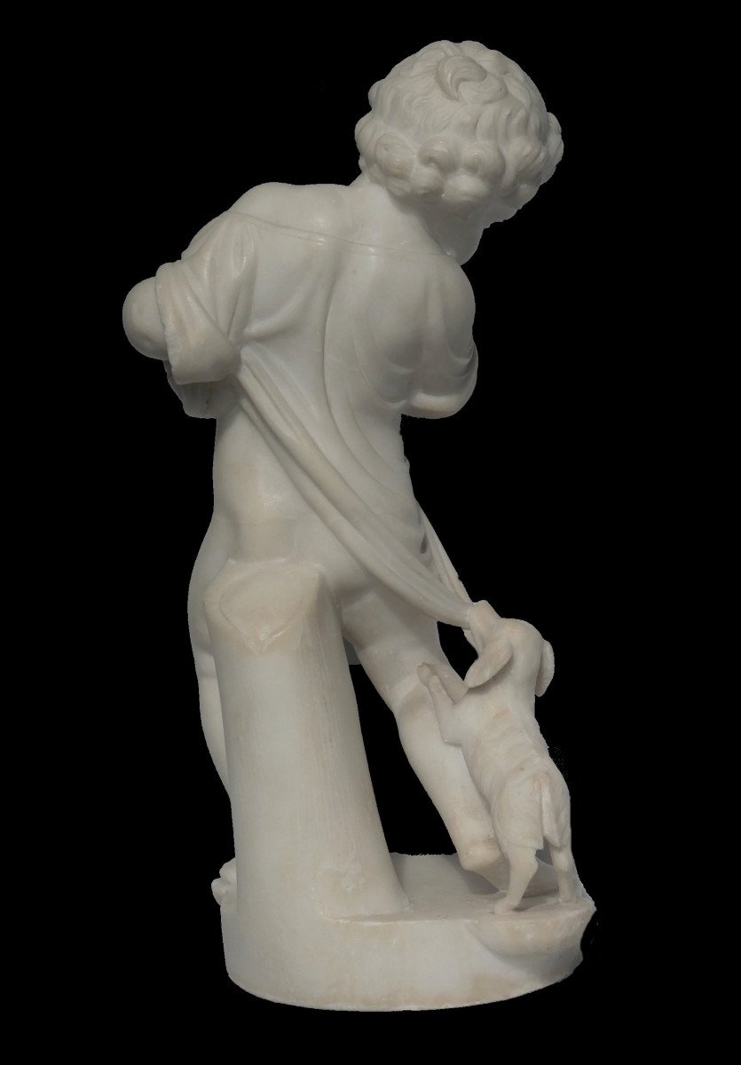 Sculpture à l'Antique d'Aprés Sigisbert Francois Michel , Enfant Derobant Un Chiot , Chien , Putto , Albatre -photo-2