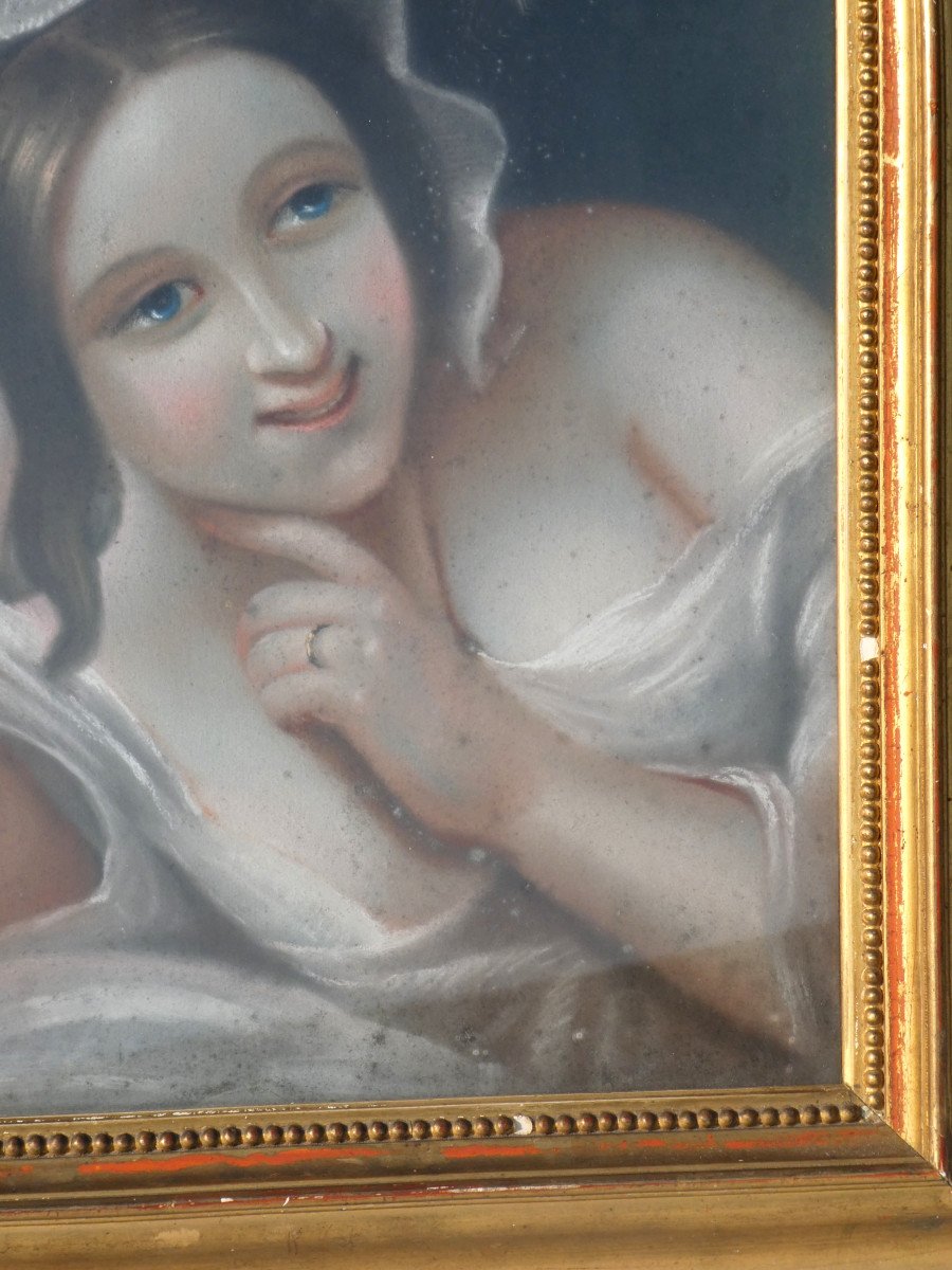 Portrait De Jeune Femme Denudée Pastel Dans le gout De Greuze , Erotique XIXe Libertin , xviiie-photo-3