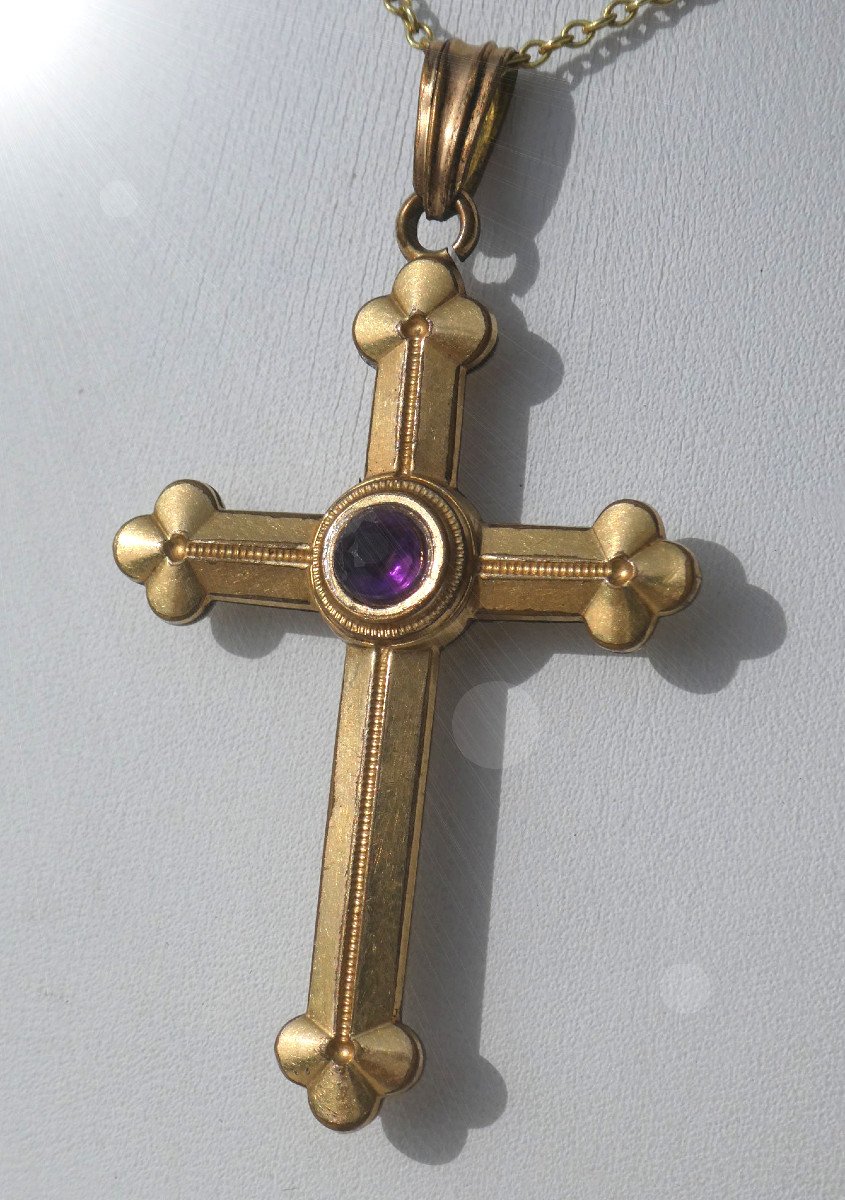 Croix Pendentif époque Napoléon III , Pomponne Et Amethyste , Style Gothique , Bijou De Cou -photo-2
