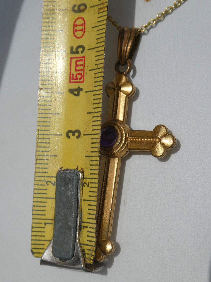 Croix Pendentif époque Napoléon III , Pomponne Et Amethyste , Style Gothique , Bijou De Cou -photo-4