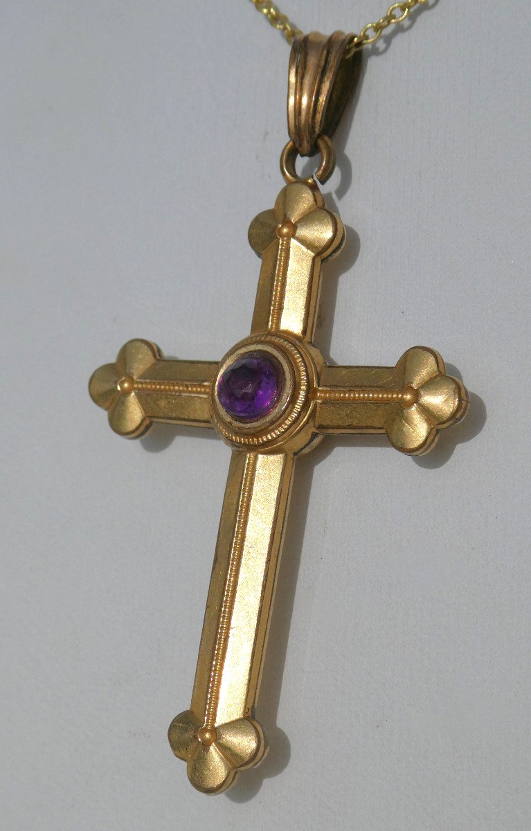 Croix Pendentif époque Napoléon III , Pomponne Et Amethyste , Style Gothique , Bijou De Cou 