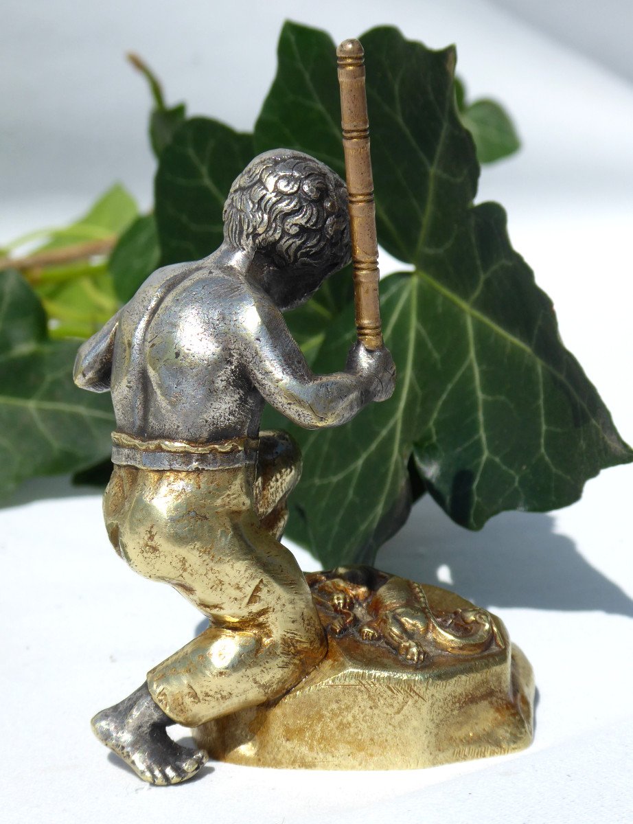 Gilt & Silver Bronze Sculpture, Friday / Little Savage, Robinson Crusoe 19th -photo-3