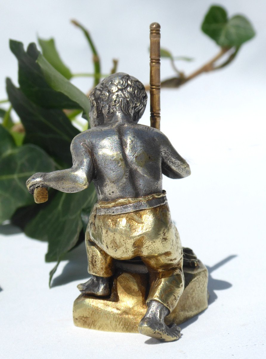 Gilt & Silver Bronze Sculpture, Friday / Little Savage, Robinson Crusoe 19th -photo-4