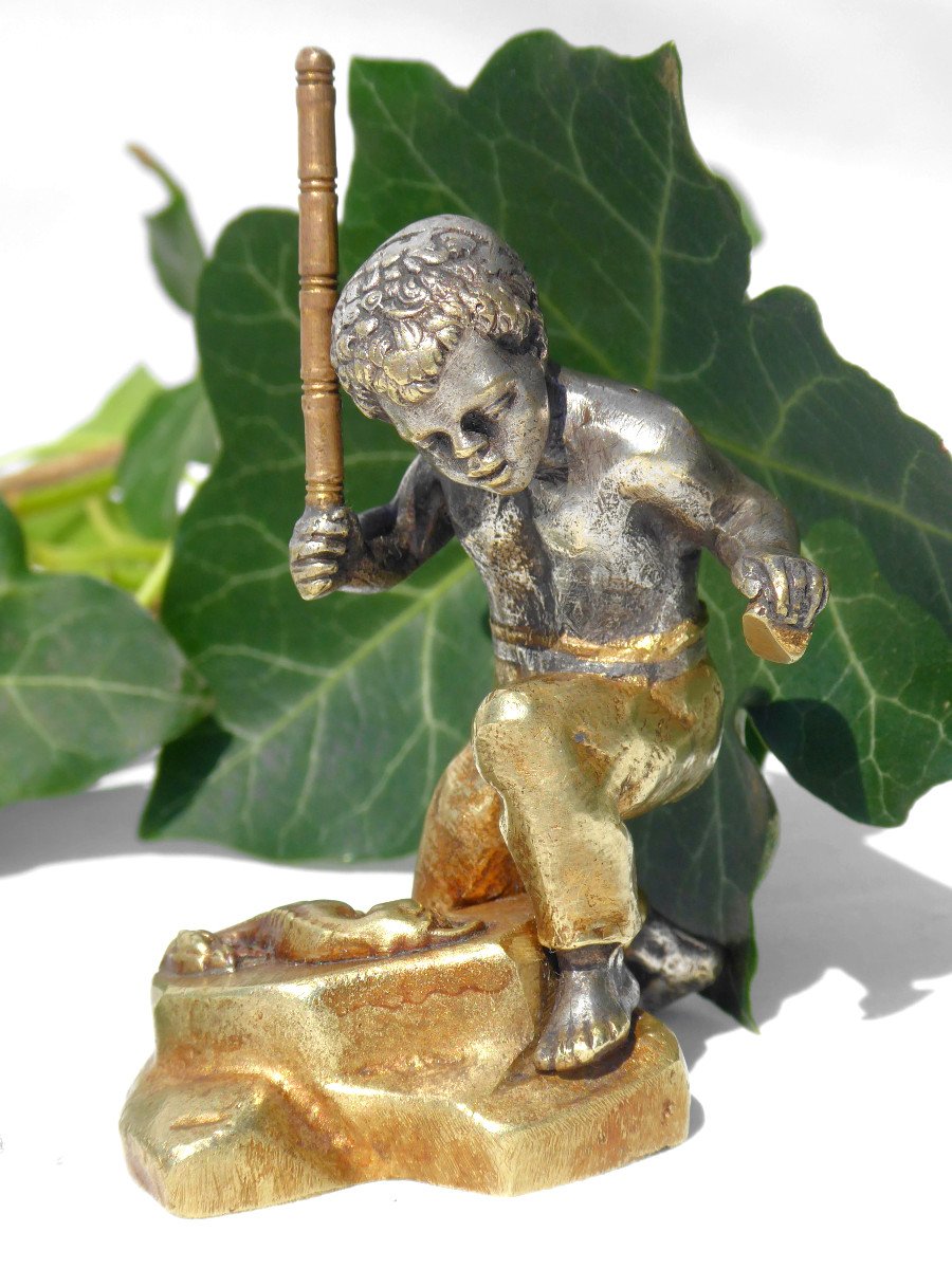 Gilt & Silver Bronze Sculpture, Friday / Little Savage, Robinson Crusoe 19th 