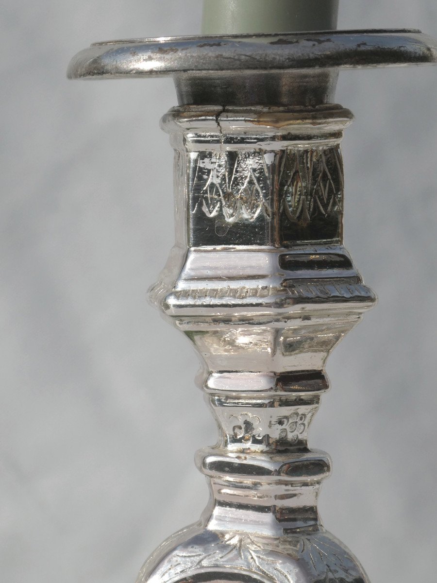 Pair Of Candlesticks / Torches In Silvered Bronze, Regency Style Circa 1860, Napoleon III-photo-1