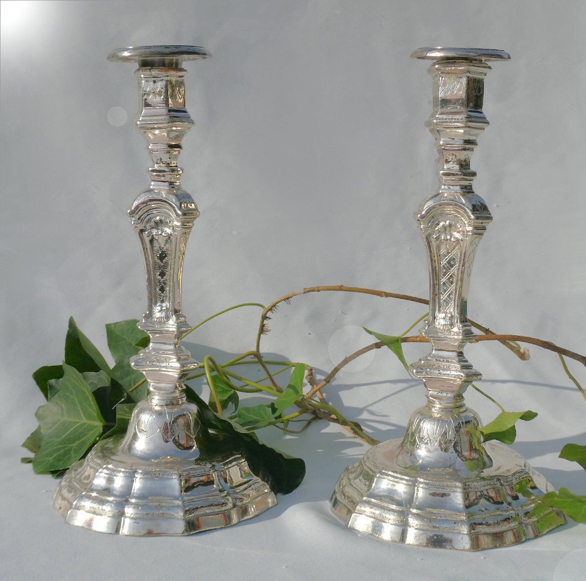 Pair Of Candlesticks / Torches In Silvered Bronze, Regency Style Circa 1860, Napoleon III-photo-2