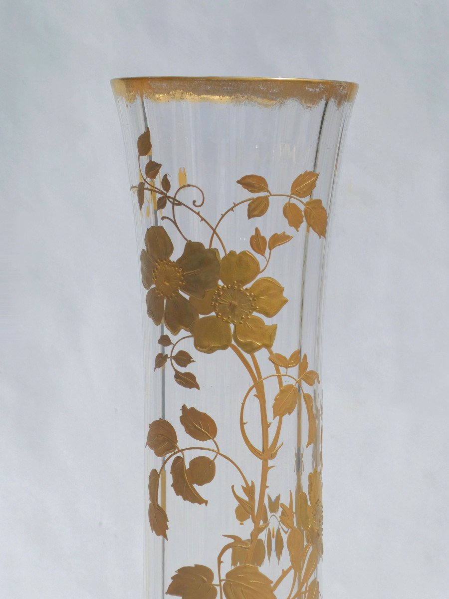Large Diabolo Vase In Baccarat Crystal, Hot Enameled Gilding Decor, Japonisme 1880-photo-2