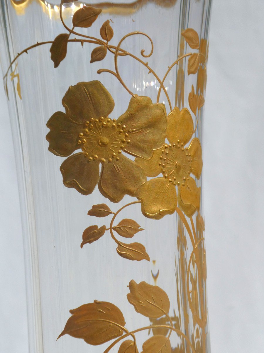 Large Diabolo Vase In Baccarat Crystal, Hot Enameled Gilding Decor, Japonisme 1880-photo-3