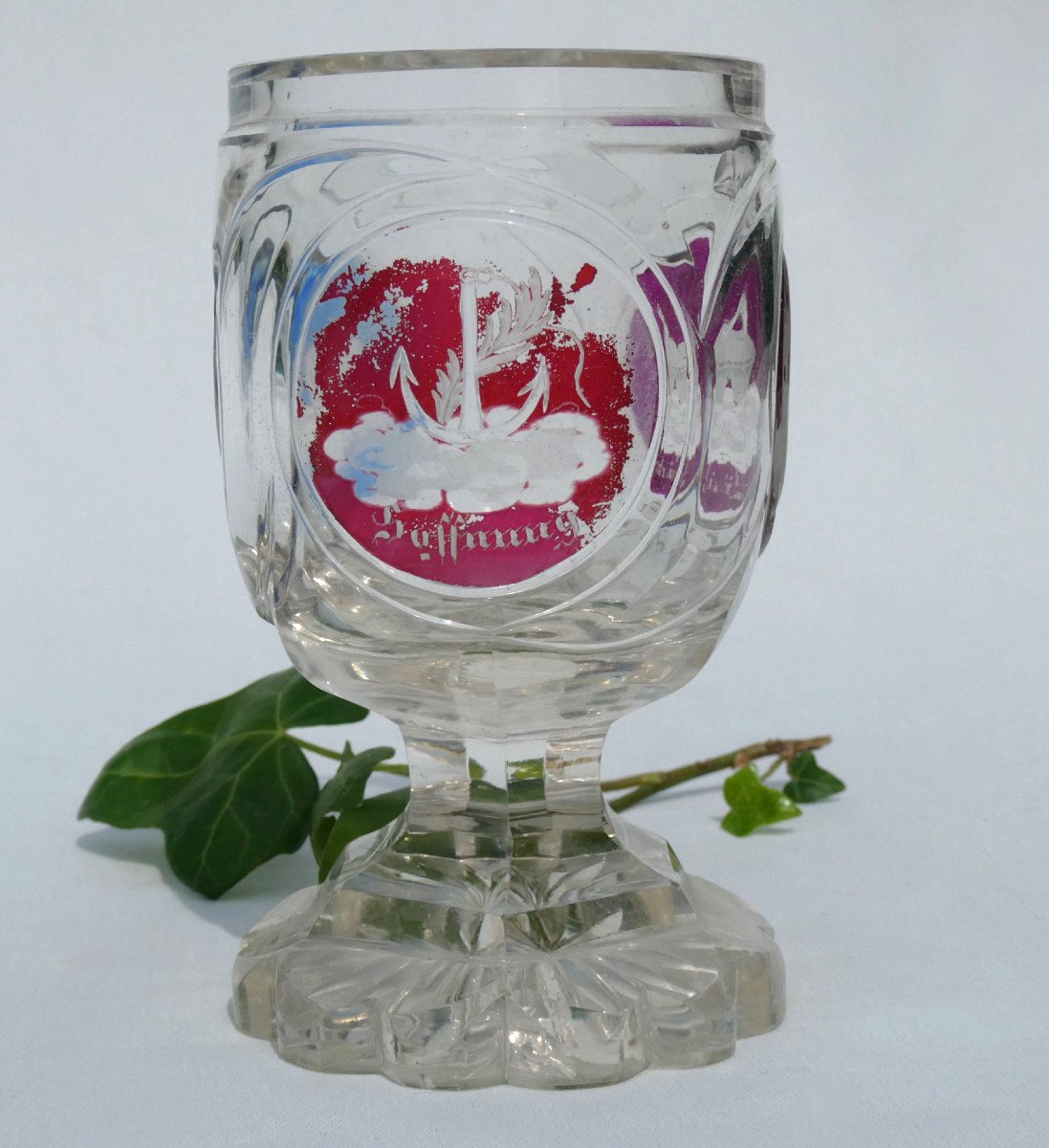 Verre De Mariage En Cristal De Boheme , époque Napoléon III , Allemagne XIXe , Amour-photo-3